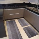 Ver imagem 3 de Kit 3 Peças Jogo Cozinha Passadeira Emborrachada Não Derrapa Barrado Marrom Branco