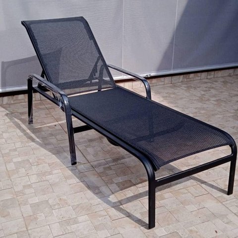 Cadeira Espreguiçadeira de Piscina Sling em Tela e Aluminio Preto Preto
