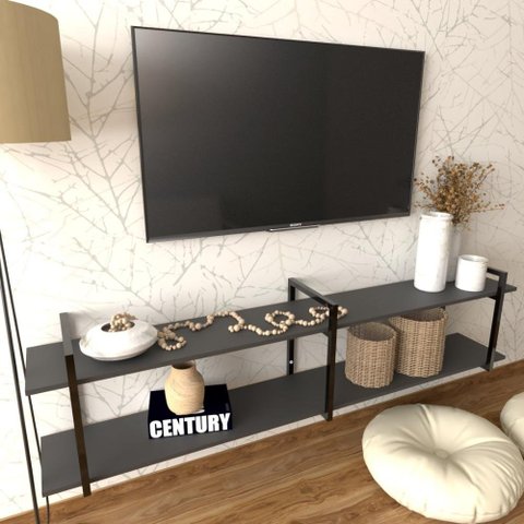 Rack Industrial Suspenso Preto – Estante para TV, Sala ou Quarto | Design Moderno e Funcional