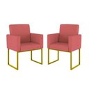 Ver imagem 1 de Kit 02 Cadeiras Poltrona Decorativa Sala Quarto Base Dourado Cor: Rosa