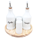 Ver imagem 2 de Kit Galheteiro 6 Pçs Bandeja Pinus Porcelana Branca:liso Nomes