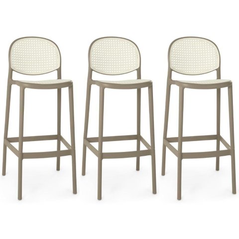 Kit 3 Banqueta Alta com Encosto Roma em Polipropileno Cozinha/bancada - Branco/cinza Escuro