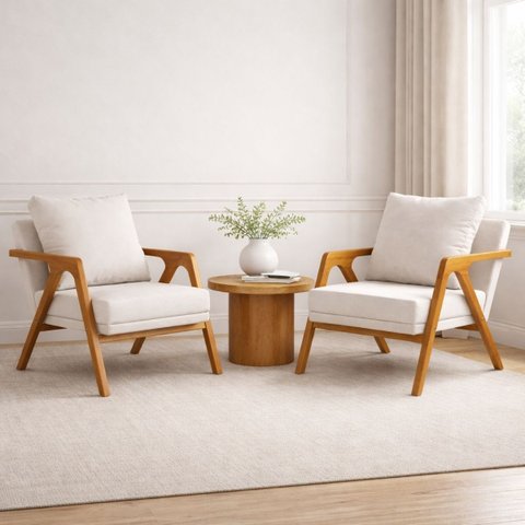 Conjunto 2 Poltronas Decorativa Mona Luxo Sala de Estar e Decoração:cru