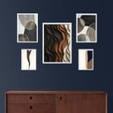 Ver imagem 1 de Composição 5 Quadros Decoração Moderna Abstrata Sala:moldura Branca