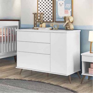 Cômoda Melinda Branco 100% mdf 3 Gavetas e 1 Porta - Phoenix Baby