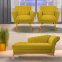 Ver imagem 1 de Kit Diva Recamier Vanessa 160cm Lado Esquerdo e 02 Poltronas Laura Suede - Doce Sonho Móveis RECAMIE