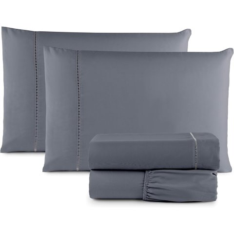 Jogo Lençol 3 Peças Viúva 203x120x23 Micro Percal 400 Fios Cinza