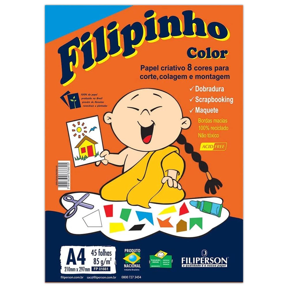 Papel Filipinho Color 8 Cores A4 45 Folhas-filiperson - 1