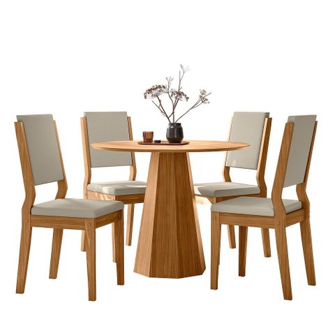 Conjunto Sala de Jantar Mesa Isis 100x100 sem Vidro 4 Cadeiras Carol Ype/veludo Nude
