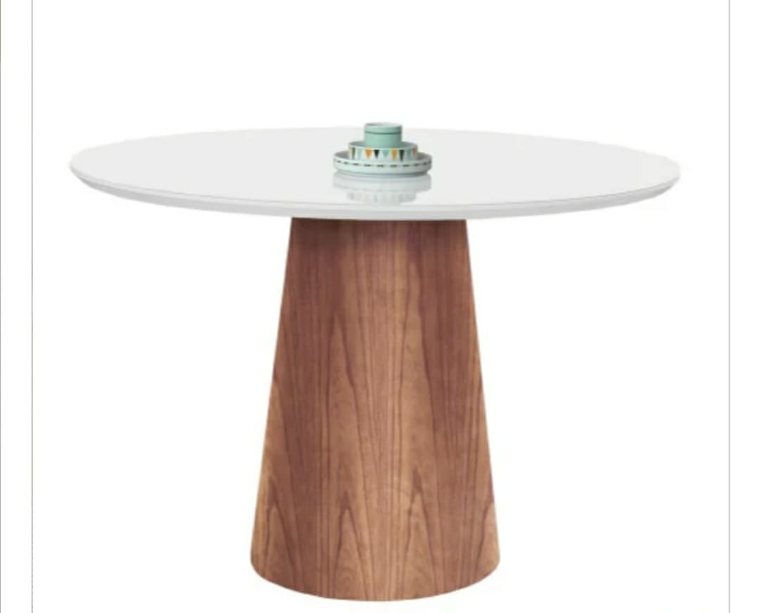 Mesa De Jantar Cone Base Mel Tampo Redondo De Vidro 90cm - Branco - 2