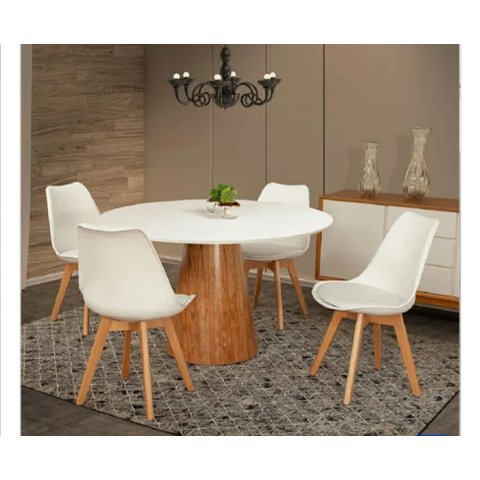 Mesa de Jantar Cone Base Mel Tampo Redondo de Vidro 90cm - Branco**somente a Mesa**
