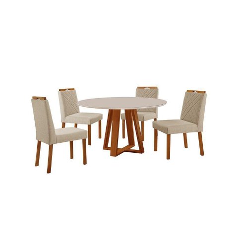Conjunto Sala de Jantar Mesa Floripa 110cm Tampo Redondo Vidro-mdf Off White com 4 Cadeiras Dallas