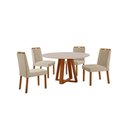 Ver imagem 1 de Conjunto Sala de Jantar Mesa Floripa 110cm Tampo Redondo Vidro-mdf Off White com 4 Cadeiras Dallas