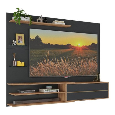 Painel com Suporte para Tv até 65 Polegadas 1 Porta e Prateleiras Multimóveis Mp1073 Preto/rustic