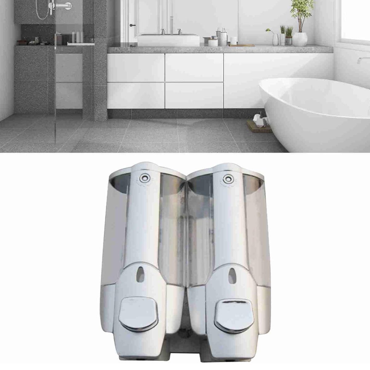 Dispenser Duplo Sabao Liquido Shampoo Alcool Gel Loja Shopping Hotel Banheiro Comercio Ab.midia Bsl- - 1