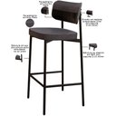 Ver imagem 4 de Kit 03 Banquetas Alta Bar Cozinha Sala de Jantar Aço Preto Kaira C01 Linho Preto Courino Preto -