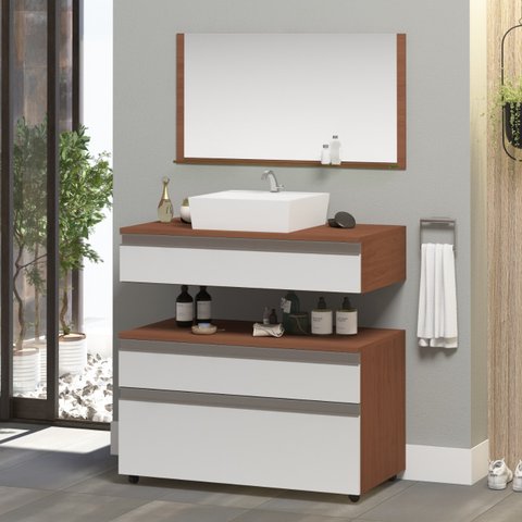 Conjunto Safira 60 Gabinete para Banheiro com Cuba e Espelheira