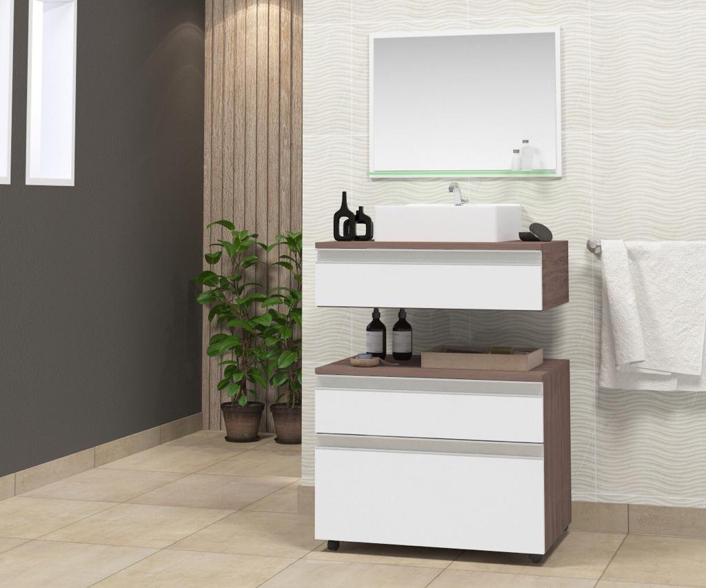Conjunto Safira 60 gabinete para banheiro com cuba e espelheira