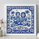 Ver imagem 1 de Quadro Umbanda Candomblé Ibeji 33x33cm Mold Branca Vidro