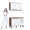 Ver imagem 6 de Cozinha Modulada Provençal 3 Peças Balcão 120cm Tampo e Armário 3 Portas Marrom/Jequitibá/Branco Fosco