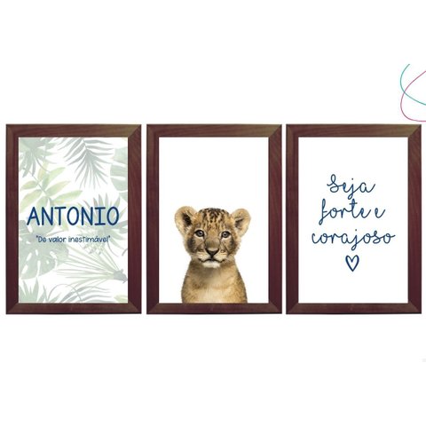 Quadros Decorativos Leão Baby Safari Seja Forte e Corajoso:tabaco