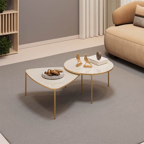 Mesa de Centro Sala Kit 2 Orgânica Pés Metal Dourado Dueto D04 - D'Rossi