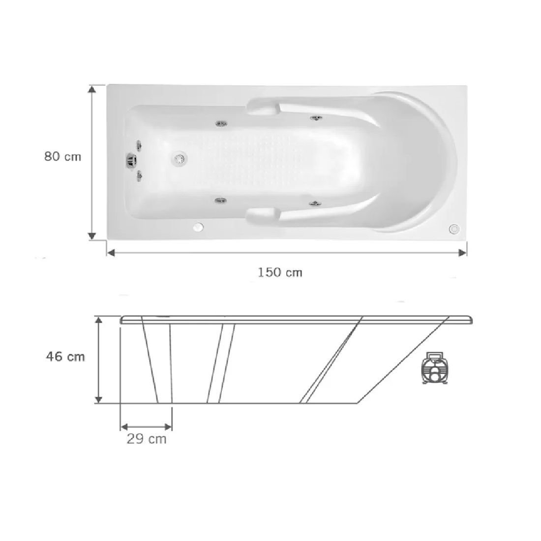 Banheira Hidromassagem Astra Capri Luxo 150cmx80cmx43cm - 01 Jato Acrílico P6 Sem Aquecedor - 3