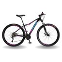 Ver imagem 1 de BICICLETA 29 PUMABIKE LINCE 9V STEEZ, FREIO HID, K7, SUSP TRAVA GUIDÃO, PRETO COM ROSA E AZUL, 15