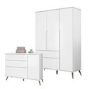 Ver imagem 1 de Cômoda e Guarda Roupa Infantil Retro Alice Branco Acetinado - Phoenix Baby