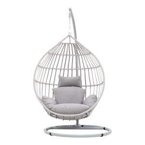 Cadeira de Balanço Cinza Suspensa com Suporte e Almofadas