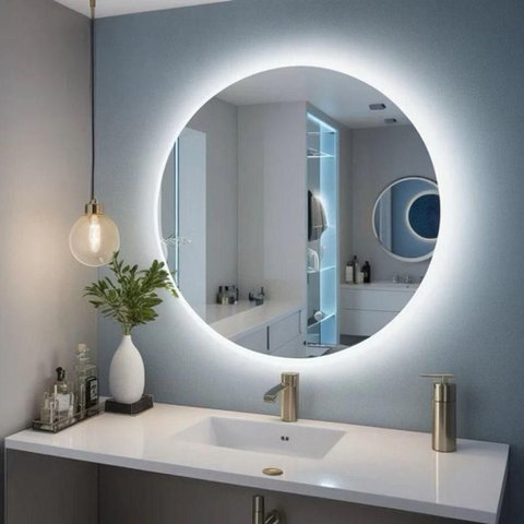 Espelho Decorativo Redondo Led Branco Frio ou Quente com Suporte Branco Frio