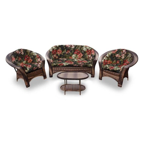 Conjunto de Sofá Fibra Sintética Cairo - 1 Sofá 2 L + 2 Poltronas + 1 Mesa Centro - Tecido Maui Pret
