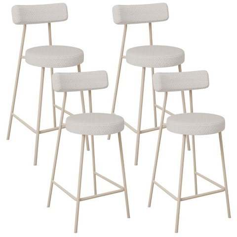 Kit 04 Banquetas Baixa Cozinha Sala Jantar Bancada Milão Arena L02 Bouclê Cru - lyam decor
