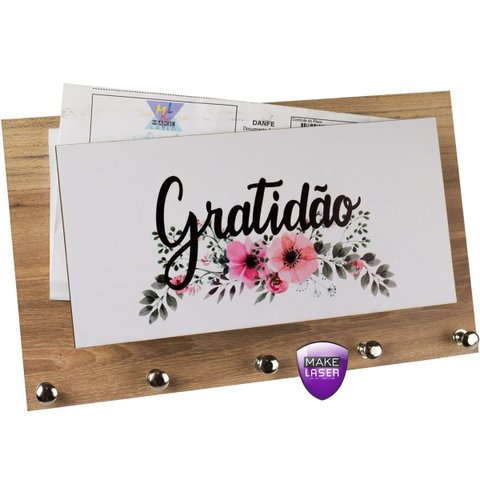 Porta Chaves e Cartas Gratidão Floral Organizador Luxo