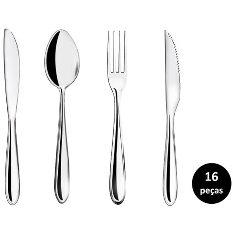 Jogo Talhares Inox Lagoa 16 Peças Garfo, Colher, Faca Mesa e Churrasco Prime - Yazi