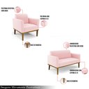Ver imagem 3 de Conjunto Poltrona e Namoradeira Decorativa Isabella Pés Fixo em Madeira Castanho Suede Rosa Bebê G19