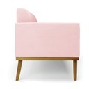 Ver mais imagens de Conjunto Poltrona e Namoradeira Decorativa Isabella Pés Fixo em Madeira Castanho Suede Rosa Bebê G19