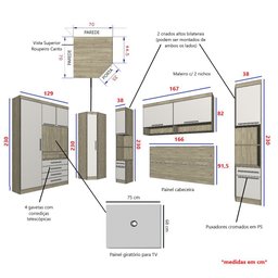 Guarda Roupa Dormitório Modulado Master Casal Queen 1,58 m Canto c/ Painel Giratório p/ TV - Luciane - 3