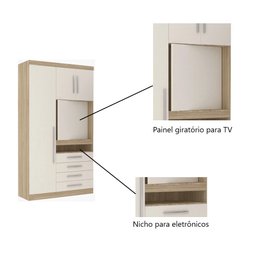 Guarda Roupa Dormitório Modulado Master Casal Queen 1,58 m Canto c/ Painel Giratório p/ TV - Luciane - 4