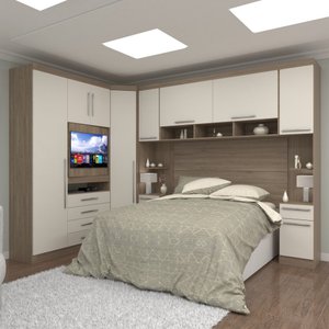 Guarda Roupa Dormitório Modulado Master Casal Queen 1,58 m Canto c/ Painel Giratório p/ TV - Luciane