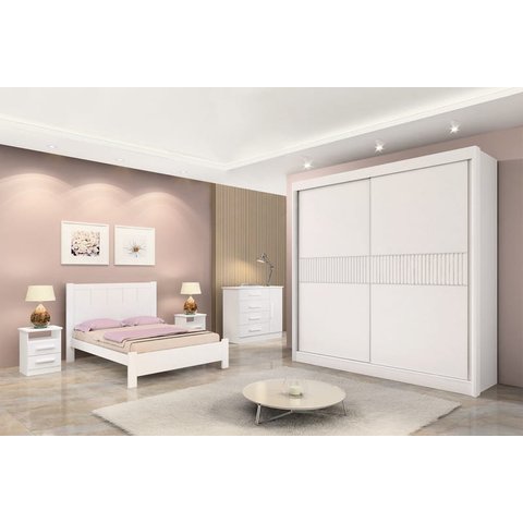 Guarda Roupa Casal 2 Portas 6 Gavetas - Cancun Ripado-branco - Móveis D'doro