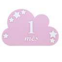 Ver imagem 4 de Kit Mesversário Placa Boas Vindas Acrílico Bebê Decorar Foto Menina Plaquinha Decoração Nuvem Rosa