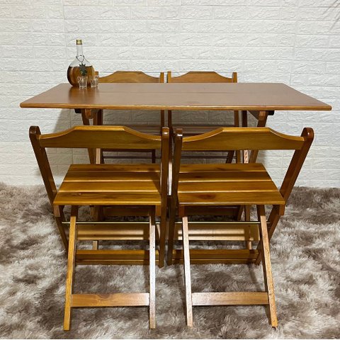 Conjunto Dobrável 120x70 Mesa com 4 Cadeiras Paraná Cor:mel
