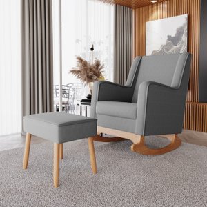 Poltrona Amamentação Aquila Balanço com Puff Suede Grafite Ideal Moveis