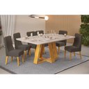 Ver imagem 1 de Conjunto: Mesa de Cozinha Celeste C/ Tampo Madeirado C/ Vidro Curvo 160x90cm e 6 Cadeiras Jade Cedro