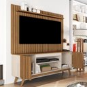 Ver imagem 5 de Rack com Painel Ripado para TV até 65 Polegadas MDF 166cmx203cm Pés em Madeira Maciça Malibu Classic Wood Marrom Off White/Freijó