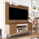 Ver imagem 1 de Rack com Painel Ripado para TV até 65 Polegadas MDF 166cmx203cm Pés em Madeira Maciça Malibu Classic Wood Marrom Off White/Freijó