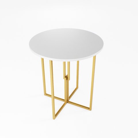 Mesa Redonda Dourada 80cm Tampo Madeira Branco Industrial