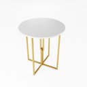 Ver imagem 1 de Mesa Redonda Dourada 80cm Tampo Madeira Branco Industrial