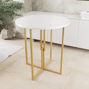 Ver imagem 2 de Mesa Redonda Dourada 80cm Tampo Madeira Branco Industrial